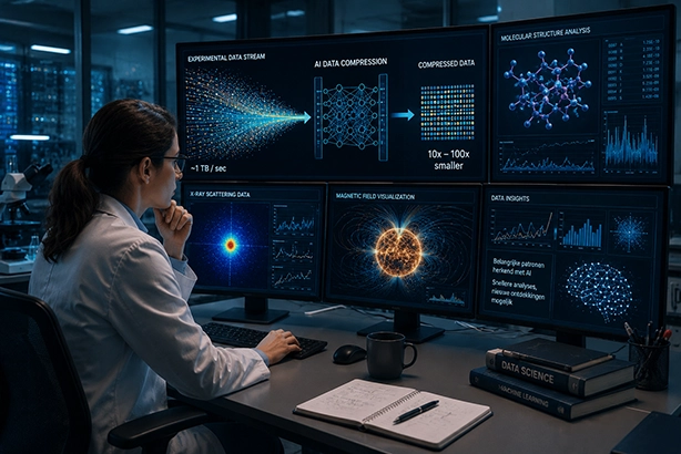Wetenschapper analyseert met AI enorme hoeveelheden wetenschappelijke data en gegevensvisualisaties
