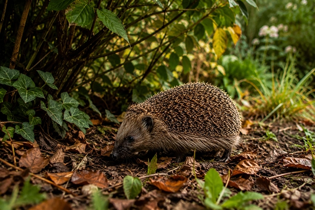 Egel tussen bladeren en begroeiing in een natuurlijke Nederlandse tuin