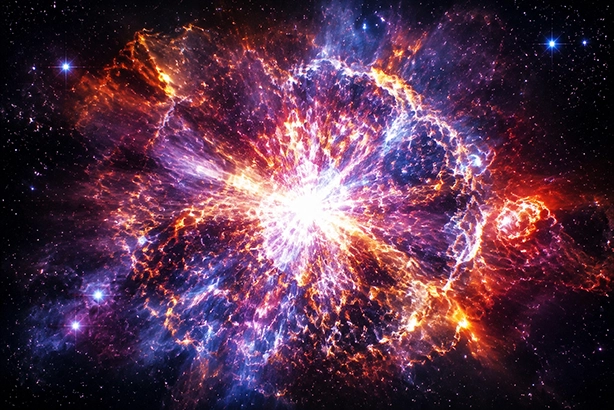 Supernova-explosie met kleurrijke gaswolken in de diepe ruimte