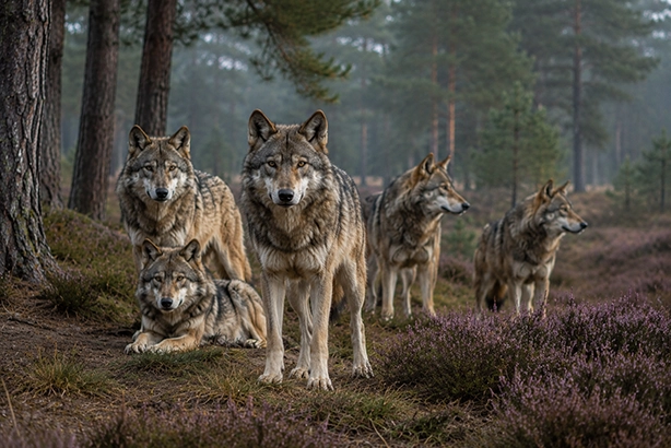 Wolven leven samen in een roedel in een Nederlands natuurgebied