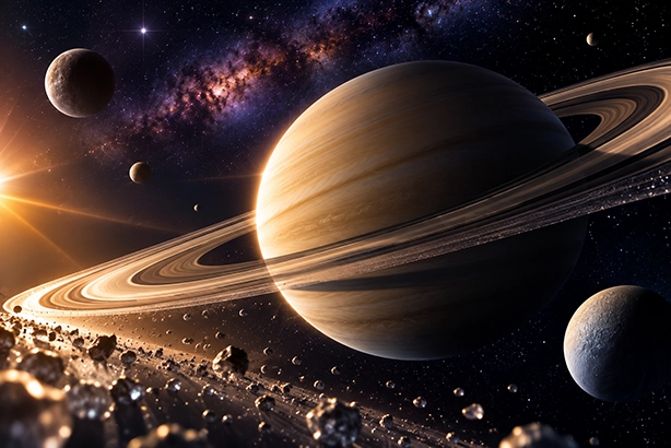 De planeet Saturnus met zijn opvallende ringen in de ruimte
