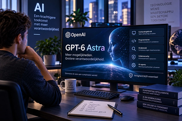 Man bekijkt op een computerscherm de mogelijkheden en veiligheidsaspecten van GPT-6 Astra