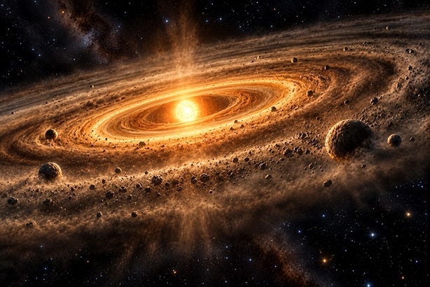 Een jonge ster met een schijf van gas en stof waaruit planeten ontstaan