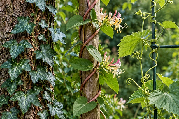 Verschillende manieren waarop klimplanten zich aan een steun vastmaken