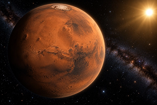 De rode planeet Mars in de ruimte