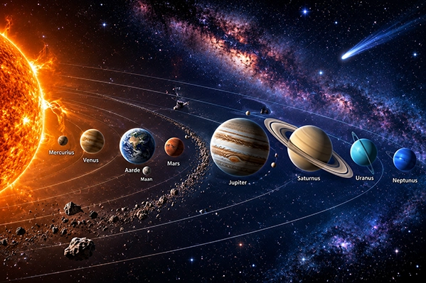 De acht planeten van ons zonnestelsel die rond de zon draaien