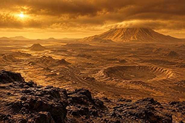 Vulkanisch landschap op het oppervlak van Venus